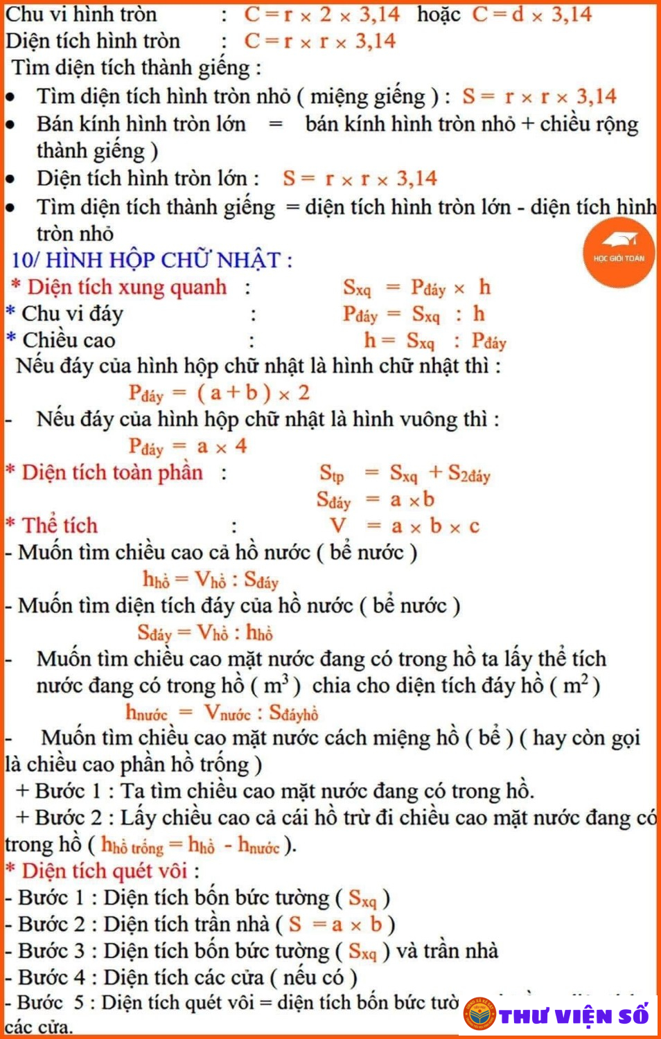 TRỌN BỘ CÔNG THỨC TOÁN NHẤT ĐỊNH PHẢI NHỚ TRONG CHƯƠNG TRÌNH TIỂU HỌC