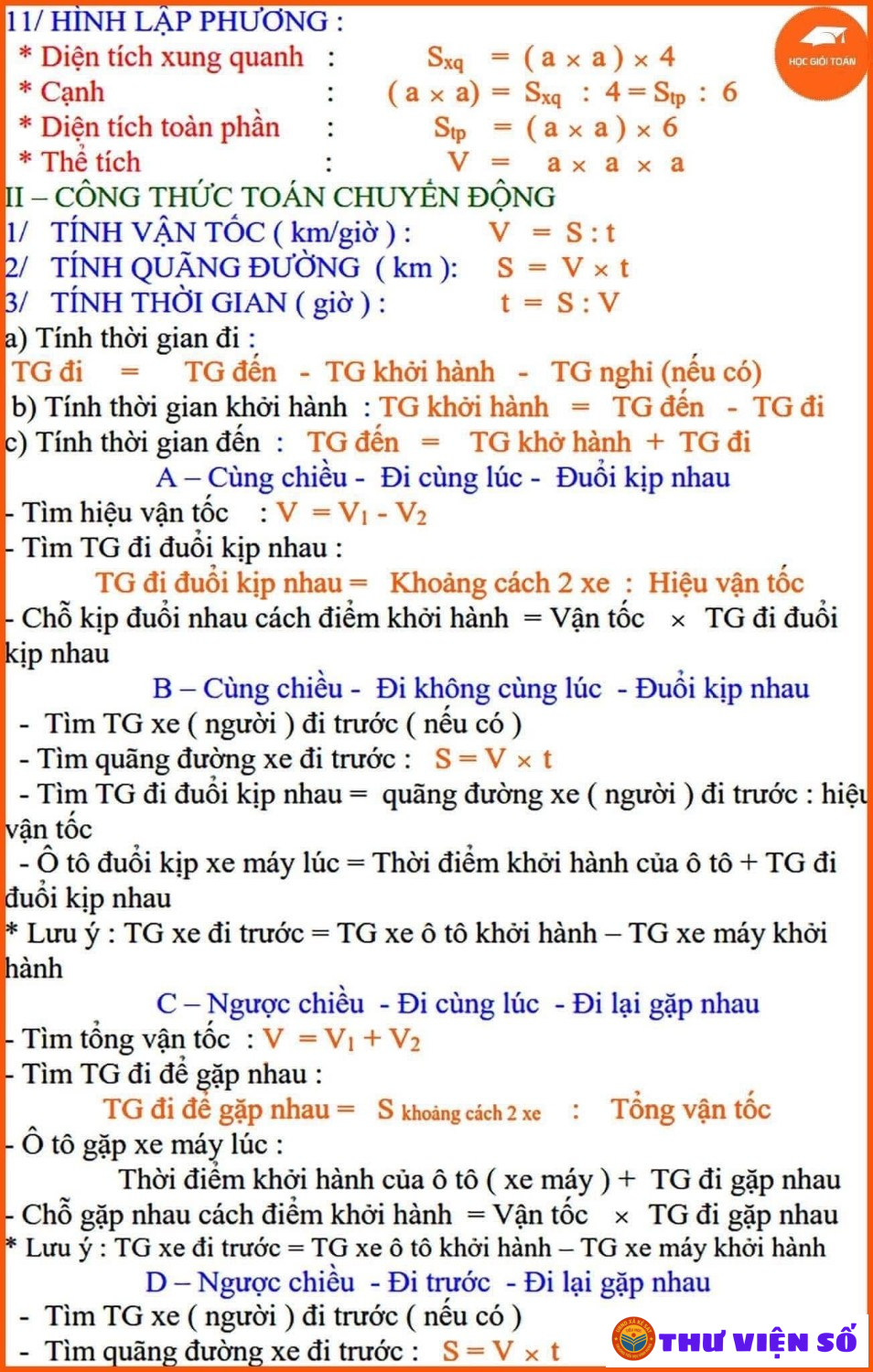TRỌN BỘ CÔNG THỨC TOÁN NHẤT ĐỊNH PHẢI NHỚ TRONG CHƯƠNG TRÌNH TIỂU HỌC